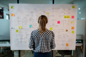 A woman in front of a whiteboard